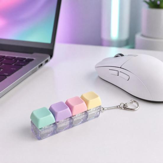 2/3/4/9-Keys Keyboard Fidget Toy, Stress Relief Push Button Finger Clicker Toy, LED Light-up Mechanical Keyboard Fidget Keychain