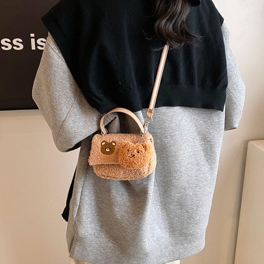 Korean Style Plush Bear Crossbody Bag Cartoon Cute Cookie Handbag Mini Message Bag  Girls