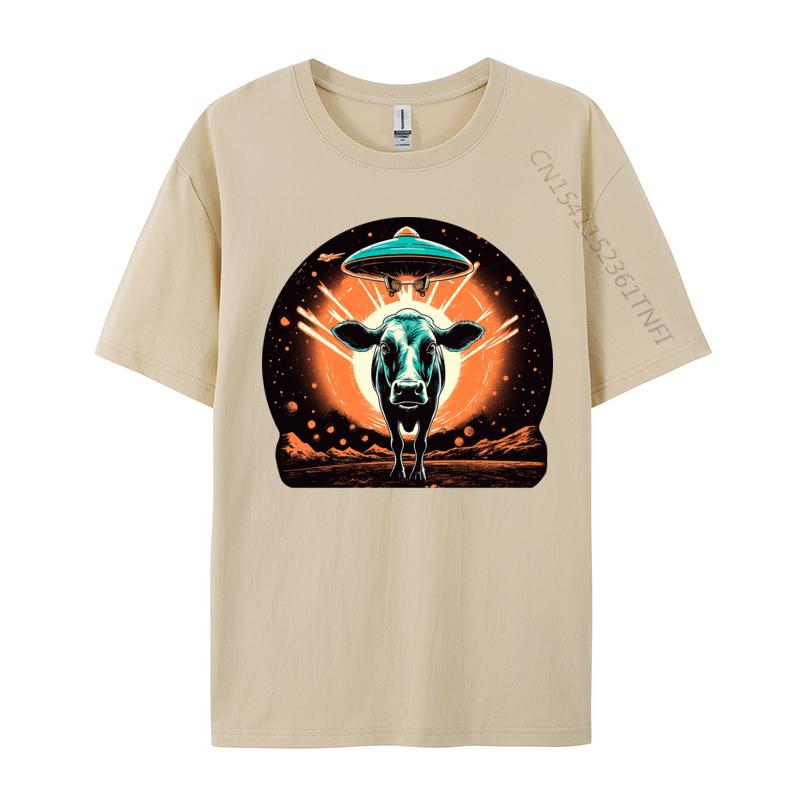 Cosmic Cows Tshirt New Design Graphic Cotton T Shirt For Men Novelty Top Blouse For Autumn Cream T Shirt