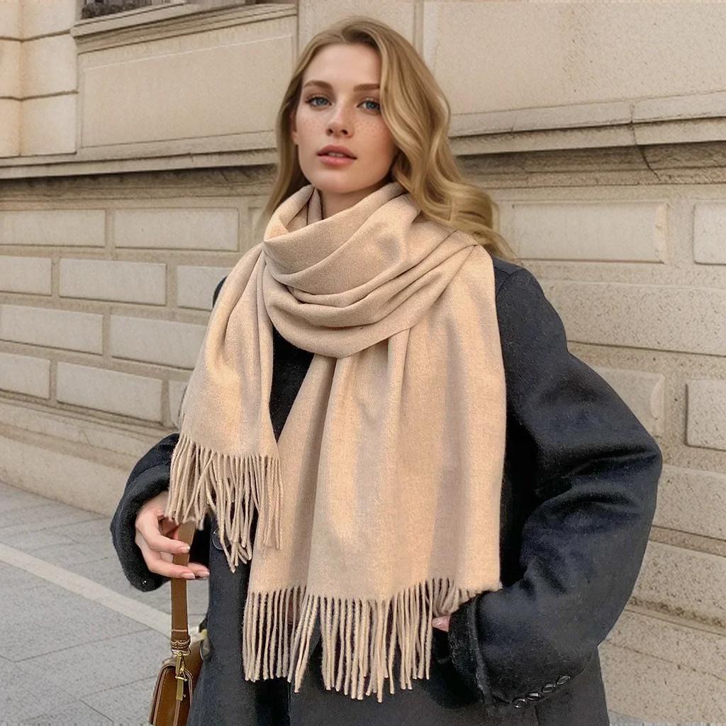 Solid Color Cashmere Scarf For Women Thick Warm Winter Pashmina Shawls Wraps Tassel Female Blanket Echarpe Bufanda Hijab
