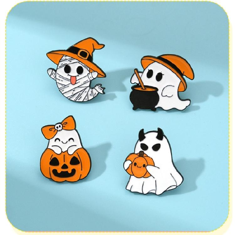 Festive Halloween White Specters Pumpkin Alloy Brooch Costume Jewelry For Parties And Celebrations