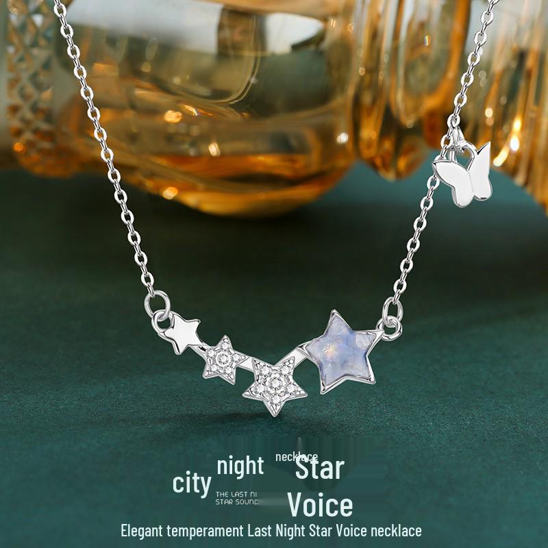 

Korean Exquisite Pentagram Necklace: High Sense Diamond Clavicle Chain for Women
