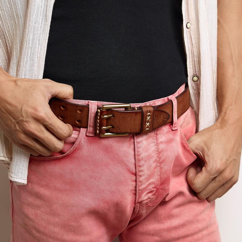 Men's Retro Korean Style Genuine Leather Belt - Versatile and Trendy for Casual Jeans