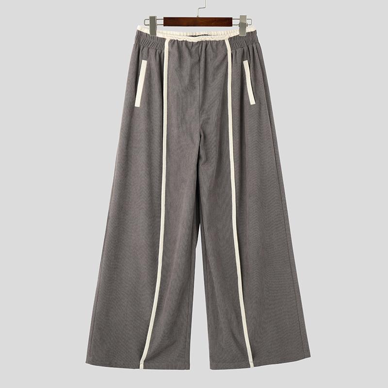 

INCERUN мужские эластичные талии прошитые длинные вельветовые широкие брюки с карманами S серый