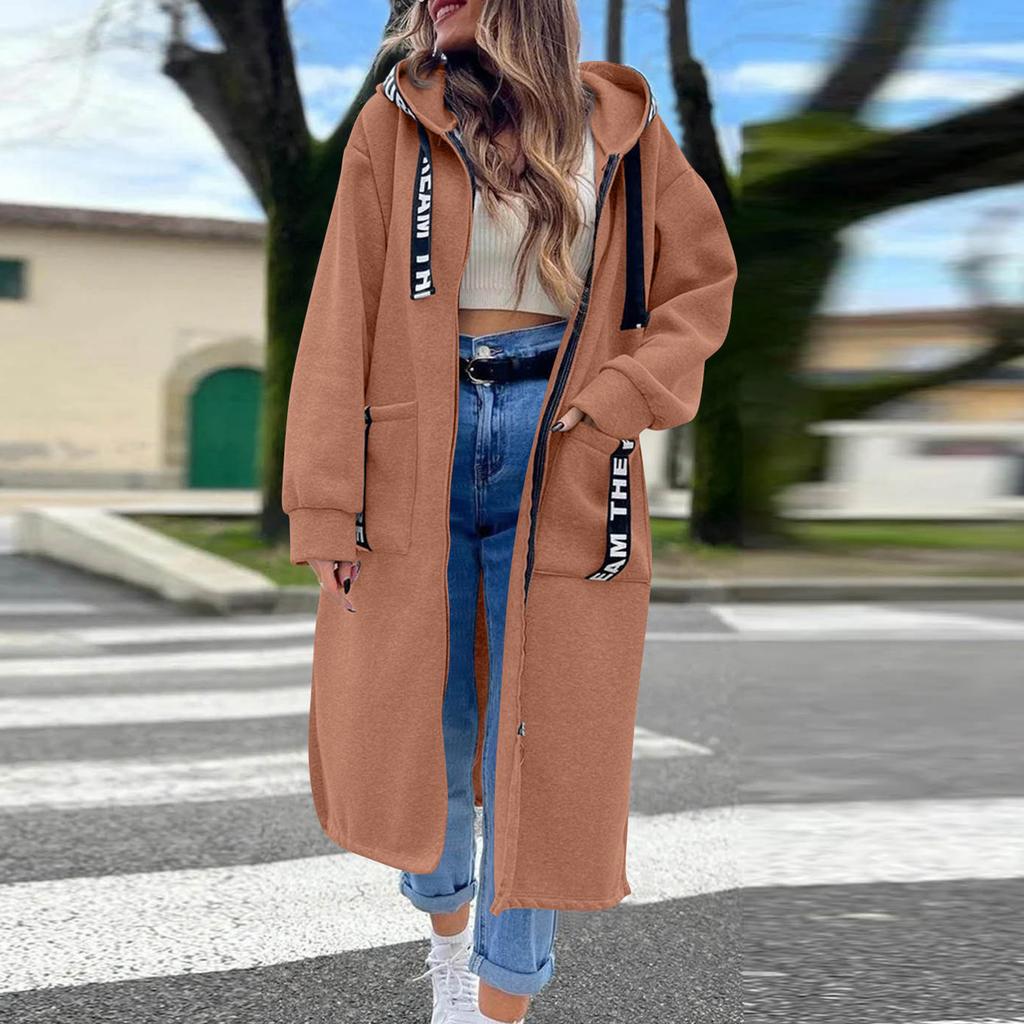Women's Fashion Jacket Casual Solid-color Long-sleeved Cardigan Hoodie Long Coat
