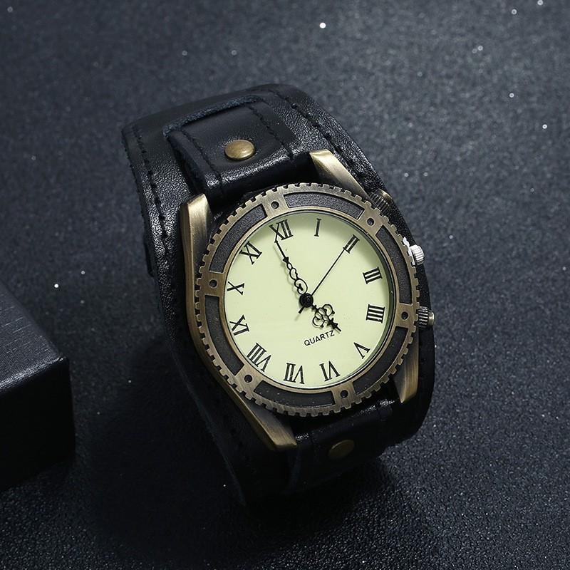 Mens Vintage Leather Bracelet Watch Accessory Adjustable Cuff Style Brown Black Retro Design