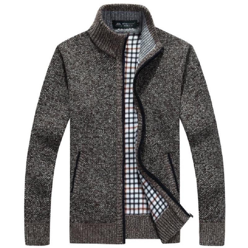 Cappotto Maglione Lavorato a Maglia Invernale Spesso da Uomo Cardigan Manica Lunga Pile Zip Intera Maschile Casual Taglie Forti Abbigliamento per Autunno