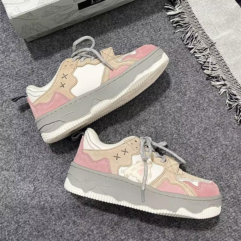 Retro student sports shoes women's spring new color matching thick baseplate shoes women's trend versatile white shoes