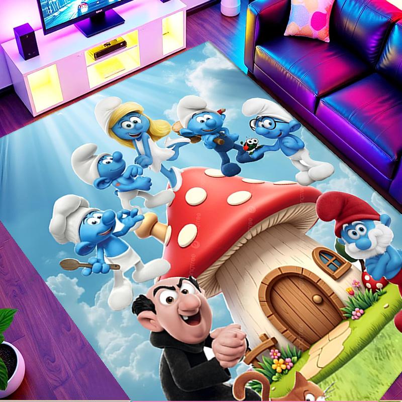 Blue Smurfs Print Rug, Washable Floor Carpet, For Entryway Dorm Laundry Room Office Study, Home Decor Birthday Christmas Gift
