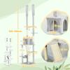 Adjustable Height Ceiling Cat Tree 225-255cm with House and Hammock, Light Grey