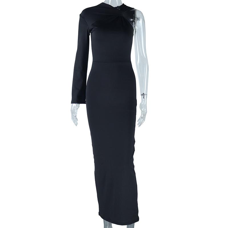 Women's Tight Crew Neck Dress Solid Color Single Sleeve Kinky Skirt Street Hipster Pullover Irregular Dress