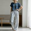 Summer 2 Piece Sets for Women Short Sleeve Crew Neck Top And Wide Leg Pants Sets Casual Striped Loungewear Outfits