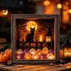 Gothic Bedroom Decor DIY Lighted Halloween Ghost Shadow Box Kit, Wooden Frame LED Warm Light, Style Interior Lighting Memory with Crystal Glass Panel,