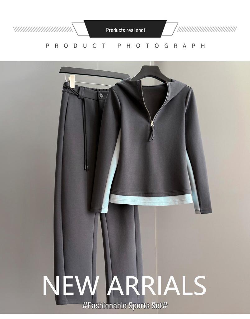 Women's Casual Color Block Hooded Sweatshirt & Straight-Leg Pants Set - Autumn New Arrival
