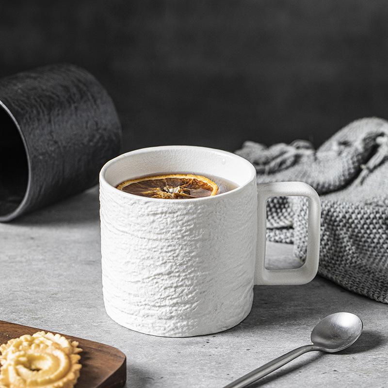 Cup Value Ceramic Light Luxury Rock Pattern Water Office Mark Couple Home Pair Matte Black And White