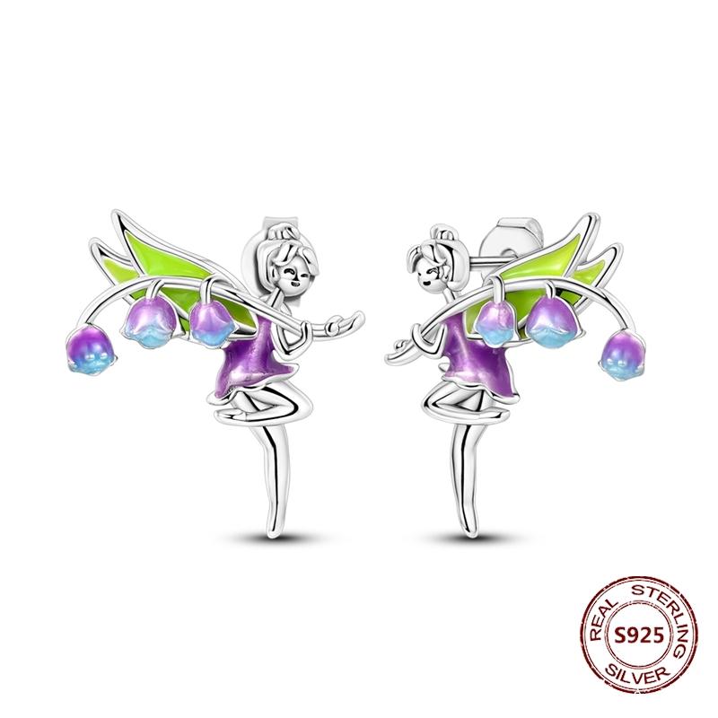 New 925 Silver Chameleon Unicorn Cute Stud Earrings Zircon Blue Eyes Flower Small Earrings For Women Girls Lovely Jewelry Gift