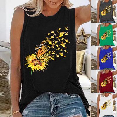 Women Summer Printing Sleeveless Shirt Casual Tank Tunic Tops Blouse