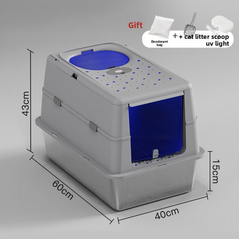 Stainless Steel Closed Cat Litter Box, Fully Closed Flip, Oversized, Heightened and Thickened Anti-splash Top-entry Cat Toilet