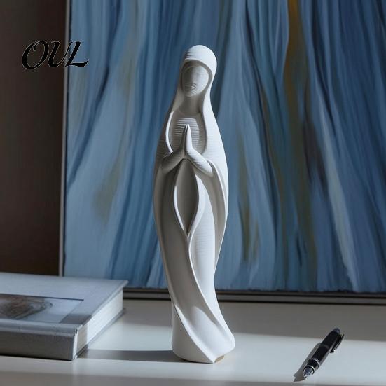 Sacred Prayer Sculpture Praying Virgin Mary Statue, Minimalist Blessed Sculpture, Spiritual Office Desk Decor Religious Figurine for Home Altar