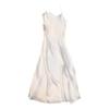 Women Slip Dress Silky Satin V Neck Spaghetti Strap Solid Color Plus Size A-line Loose Hem Backless Sleeveless Strappy Dress Prom Party Midi Dress