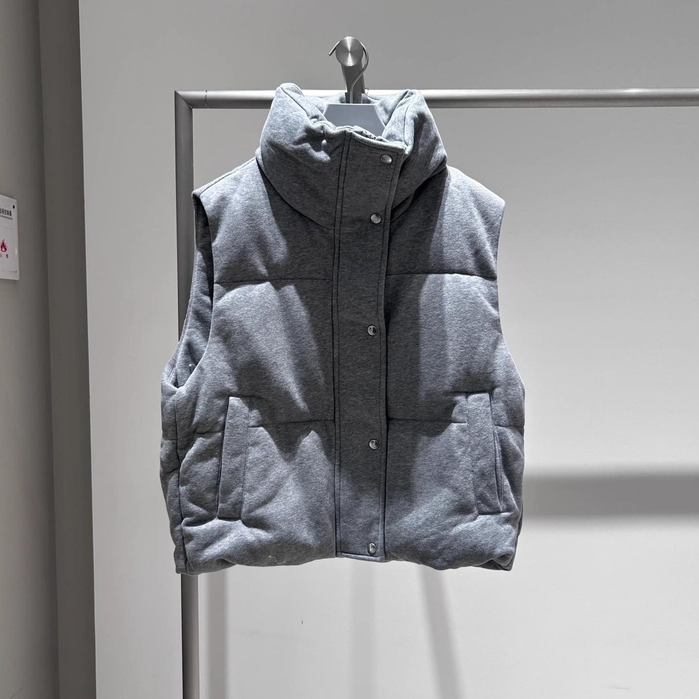 Women s Grey Cotton Sleeveless Stand Collar Vest Small