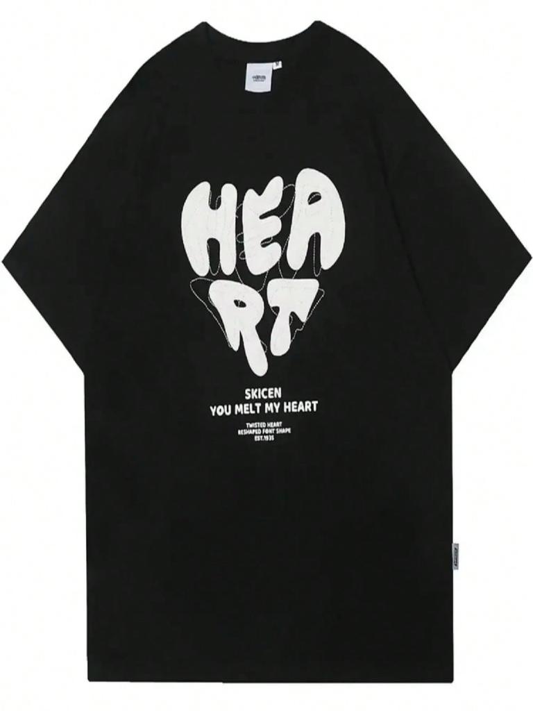 Harajuku Wounisex T-Shirt Heart Sporty T Shirt 90s Summer Short Sleeve Tshirt Cotton Casual Tees Y2k Clothes Hip Hop Streetwear