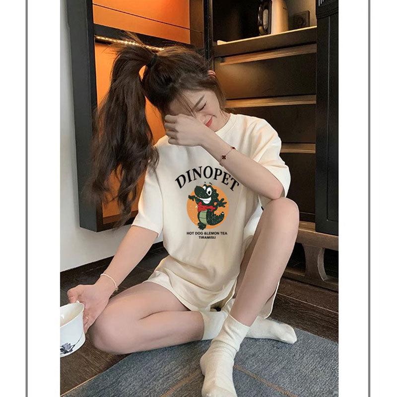 

Summer 2026 Breathable Maternity Set: Casual Loose Dinosaur Top & Belly Support Shorts L [52.5-62.5 kg]