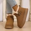 Fashion Suede Metal Buckle Wool Protective and Non-slip Platform Warm Cotton Boots Flat Snow Boots Winter New Round Toe Deep Mouth Shoes