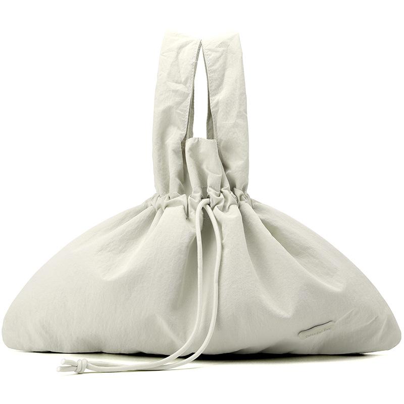 New Women's Retro Bundle Literary and Pastoral Handbag Solid Color Drawstring Commuter Bag