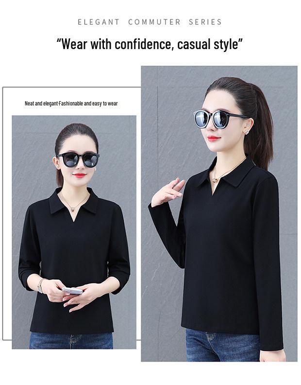 Premium Pure Cotton Long-Sleeve Women's T-Shirt, Spring/Autumn 2026, Plus Size Loose Fit for Middle-Aged Mothers
