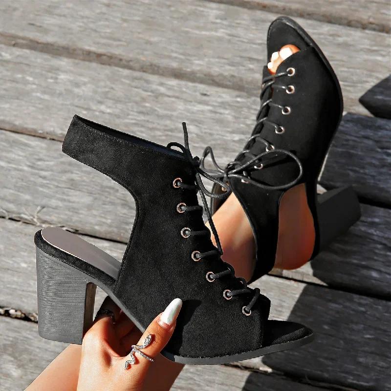 Mode Samt High-Top Sandalen Damen 2025 Frühling Sommer Vorgebunden Große Größe Außenhandel Damenschuhe Peep-Toe High-Heel Sandale