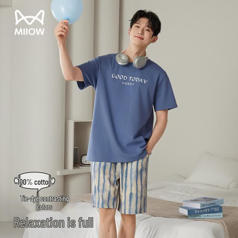 MiiOW Men s 100% Cotton Short Sleeve Homewear Set 2XL