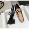 New Women Mary Jane Shoes Ladies Shallow Square Toe Thick High Heel Women's Elegant Ballerinas Shoes High Heel Pumps