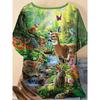 T-shirt da Donna Taglie Forti con Stampa Animali del Bosco, Top Casual Girocollo a Maniche Corte, Abbigliamento Estivo per Esterno