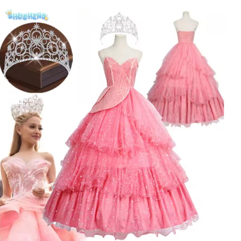 Wicked Glinda Dress for Children Pink Glinda Cosplay Costume Dress Halloween Dance Party Show for Girls Role-Playing Party Outfit