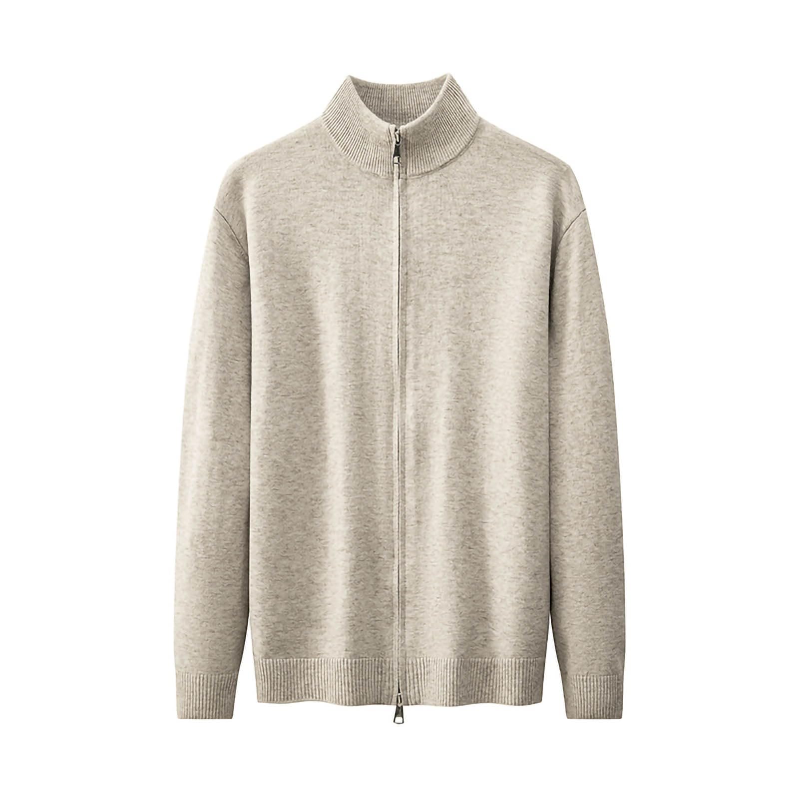 

Мужской однотонный кардиган-куртка на двойной молнии, унисекс трикотажный свитер топ со стойкой M хаки