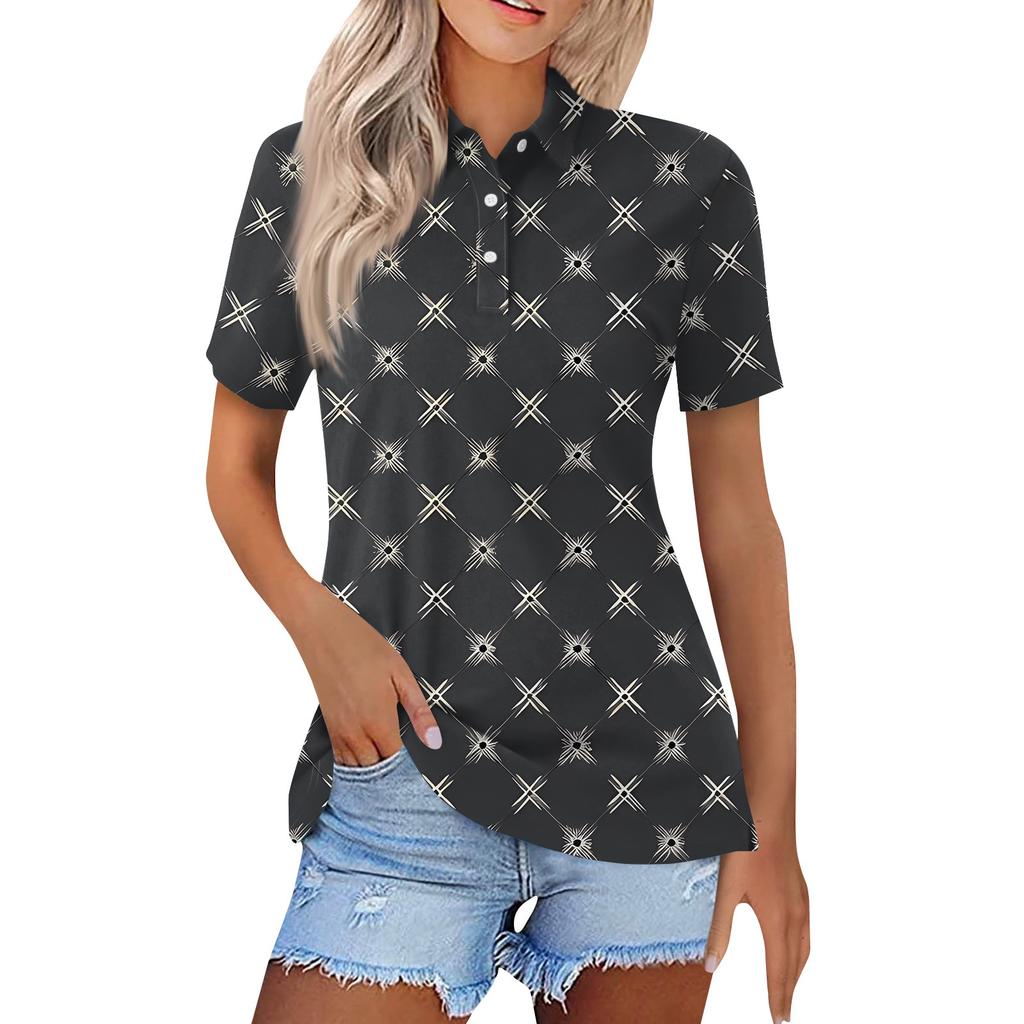 Women's Fashion Casual Lapel Short Sleeve Printed Shirt Women's Button Up Tops