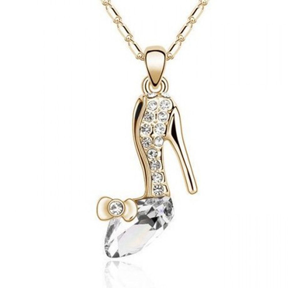 Lovers Elegant Glass Romantic Jewelry Shoe Fantasy Lady Cinderella Gift Statement Women Heel Pendant Crystal High Necklace