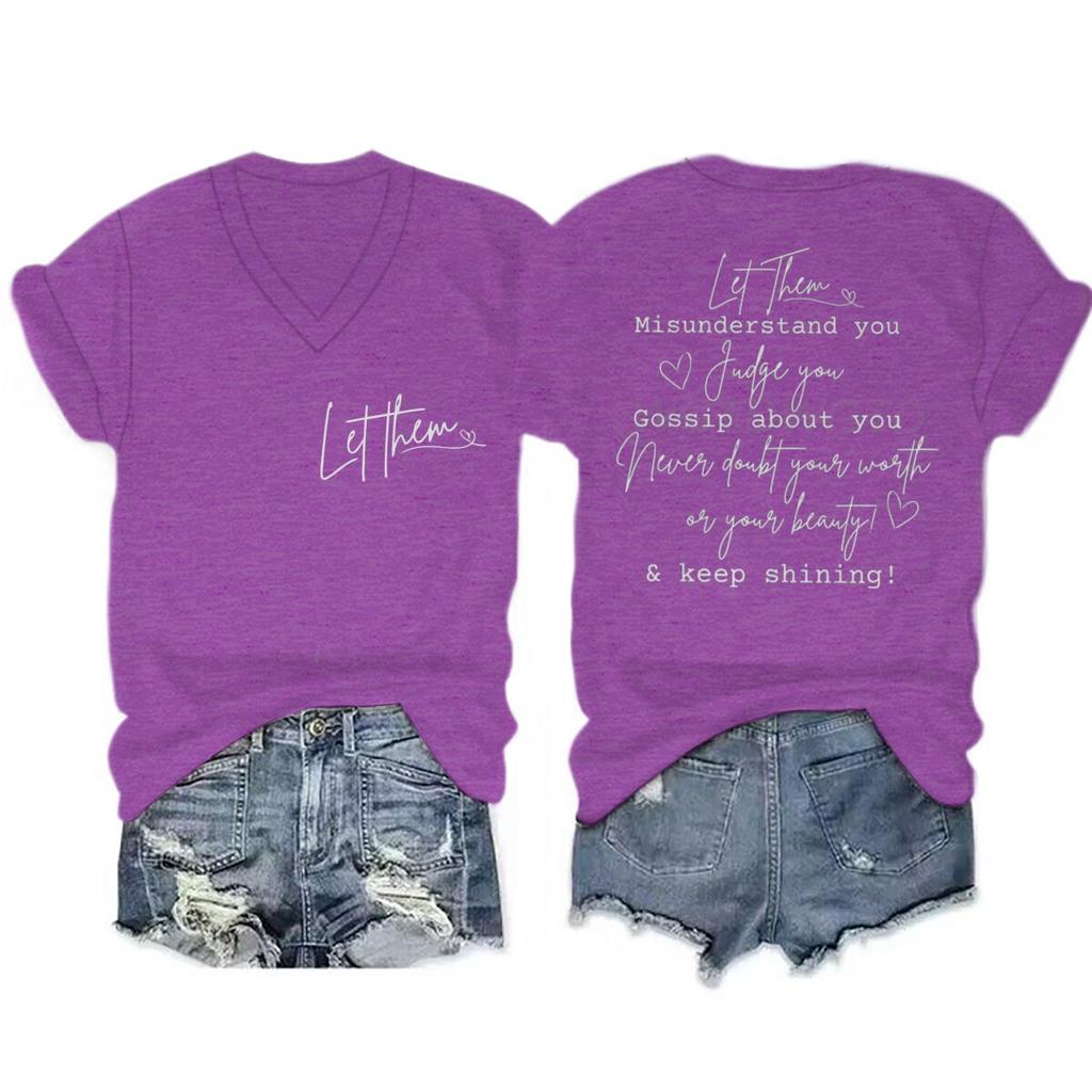 Let Them Letter Print Vneck Short Sleeve Soft Tee Inspirational Quotes Gift for Women Casual Positive Quotes Women Tshirts