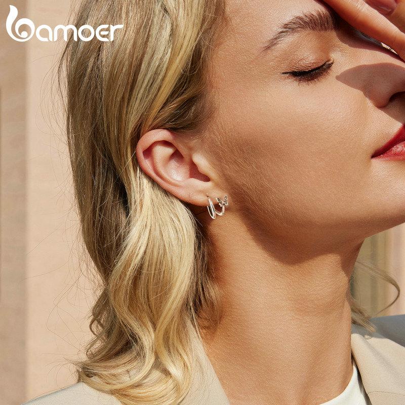 WOSTU 925 Sterling Silber Schmetterling Creolen Mode Abendaccessoires Creolen für Damen Mädchen Feiner Schmuck