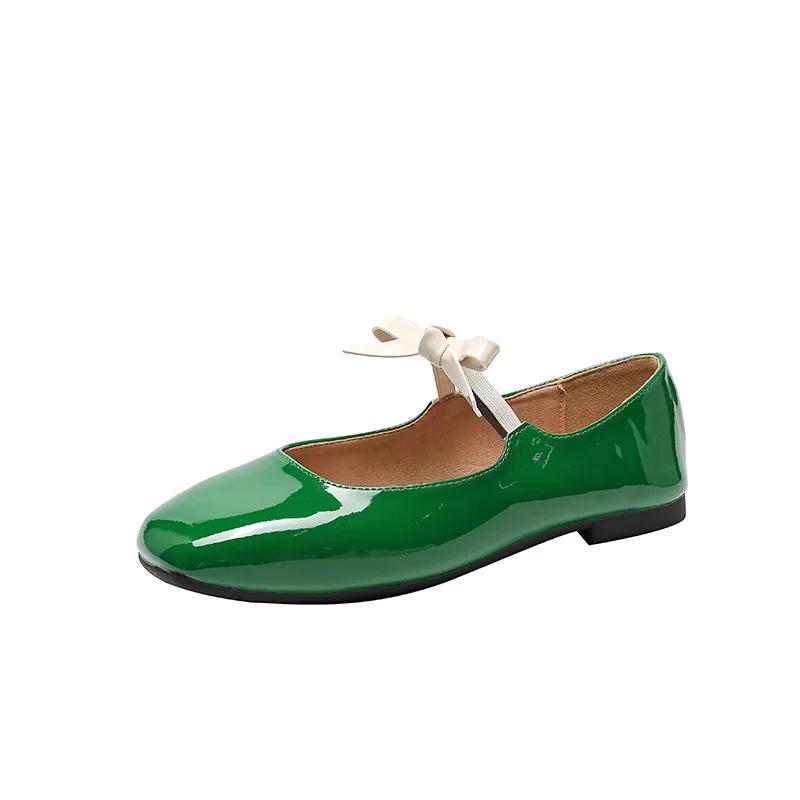 Flats Shoes Women Fashion Flat Single Shoes Women's New Spring and Autumn Bow French Retro Ballet Red Mary Jane Shoes