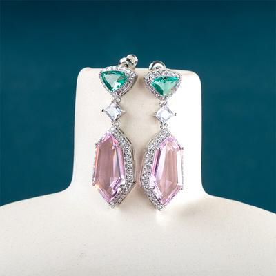 Multicolored Cubic Zircon Gorgeous Women Earrings For Vintage Party High Quality Silver Color Dangle Earrings Jewelry