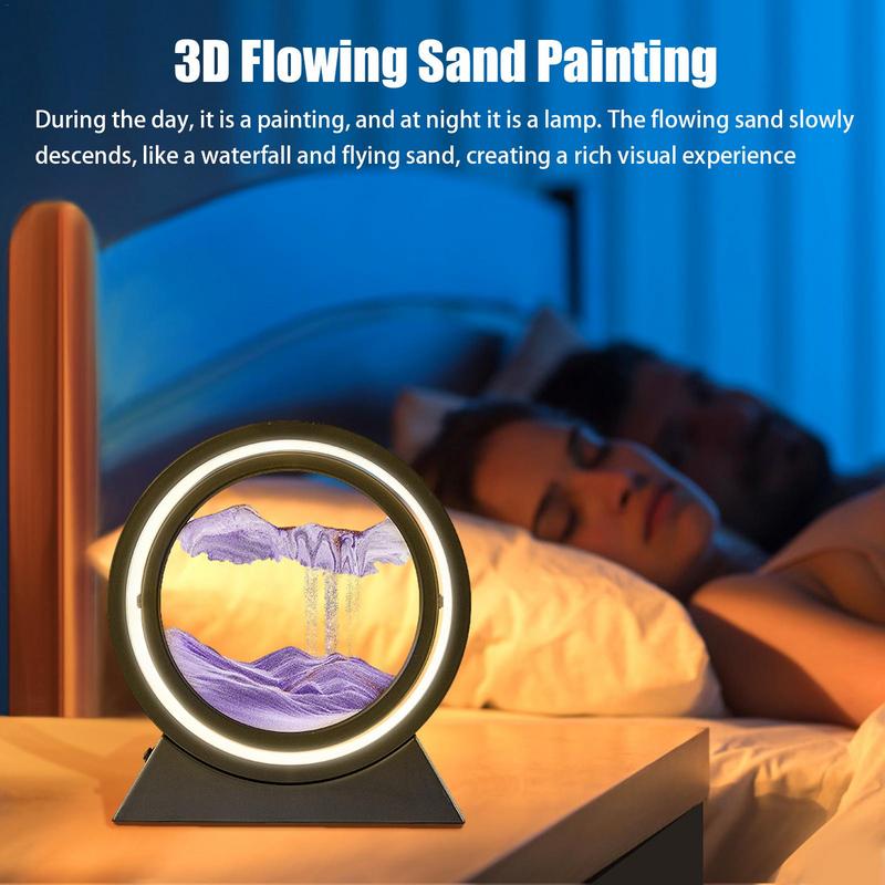 3D Moving Sand Art Table Lamp Round 3D Flowing Sand Painting Table Lamp 180-Degree Rotatable 3 Color Changing Desktop Art Toy
