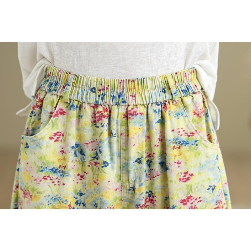 DIMANAF 2025 Übergröße Sommer Basic Elastische Jeans Neue Hosen Damen Locker Denim Hosen Groß Lässig Blumenhose