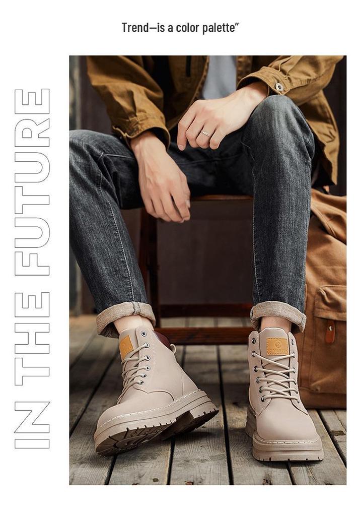 Men's Waterproof Non-Slip Yellow Martin Boots - High-Top, All-Match, Large Size, Autumn & Winter Korean Style Work Shoes