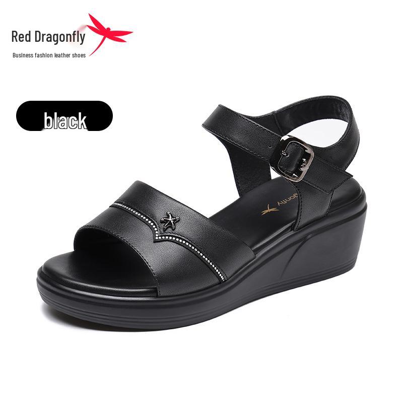 2025 New Style Women s Genuine Leather Black Wedge Platform Beach Sandals 39 чёрный