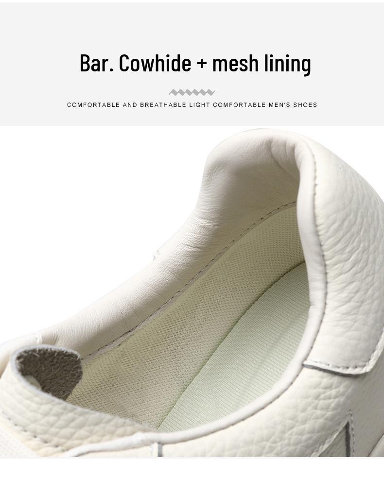 Lei Jun's White Cowhide Height-Increasing Casual Sneakers - Men's Versatile and Stylish Business Shoes