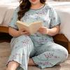 Big-size Short-sleeved Long Pants Pajama Set for Women, Loose and Comfortable Pajama Set for Home Wear