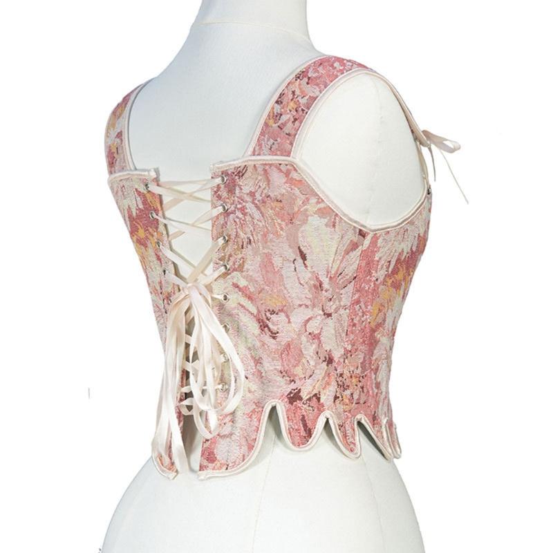 Tie Up Corset TankTop for Women Slimming Body Shaper LaceUp Tied Waist Trainer Girdle Teens Girl French Style Bustier