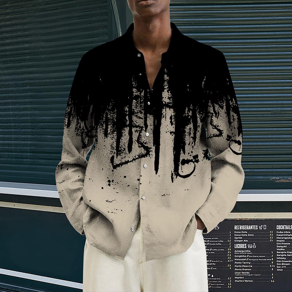 Men's Printed Long Sleeve Shirts Casual Loose Printed Long Sleeve Shirts